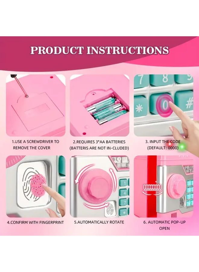Pink Electronic Fingerprint Password Protected Money Bank For Kids Gift - Image 5